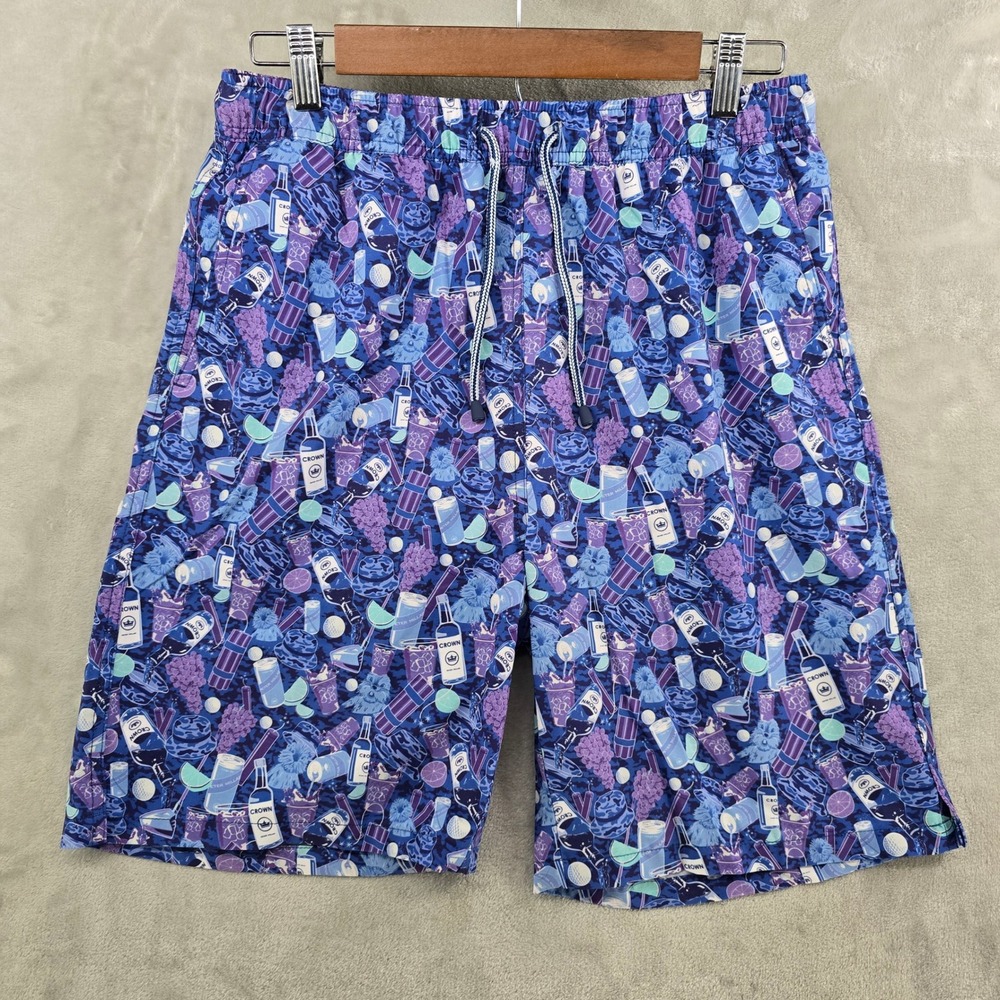 Peter Millar Swim Trunks Mens M Purple Novelty Drink Golf Print‎ Seaside Shorts